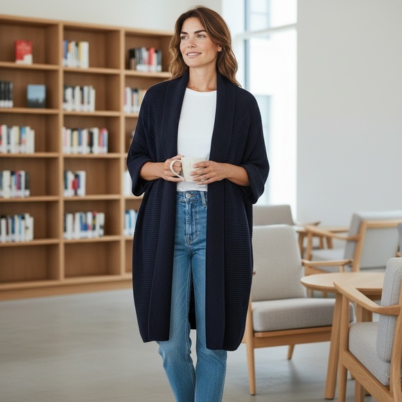 Liz Claiborne Sweaters - Liz Claiborne Navy Open Front Cardigan XLT Heavyweight Knit Sweater